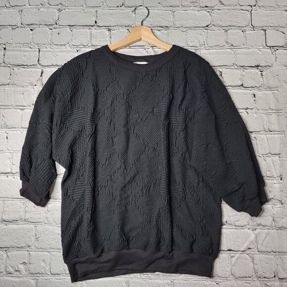 Vintage Donn Kenny Textured Half Sleeve Black Knit Crew Top Size L - Picture 1 of 10